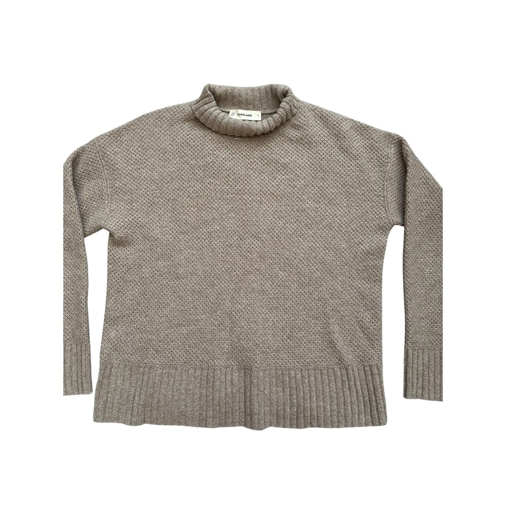 Minimalist Everlane Wool Cashmere Waffle Turtleneck Sweater S Taupe Brown Boxy